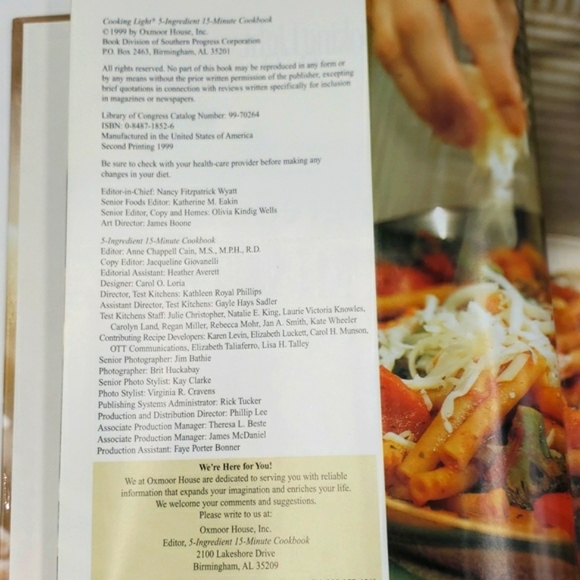 2/$10 Cooking Light 5 Ingredient 15 Minute Cookbook Hardcover Vintage Book - Picture 4 of 10
